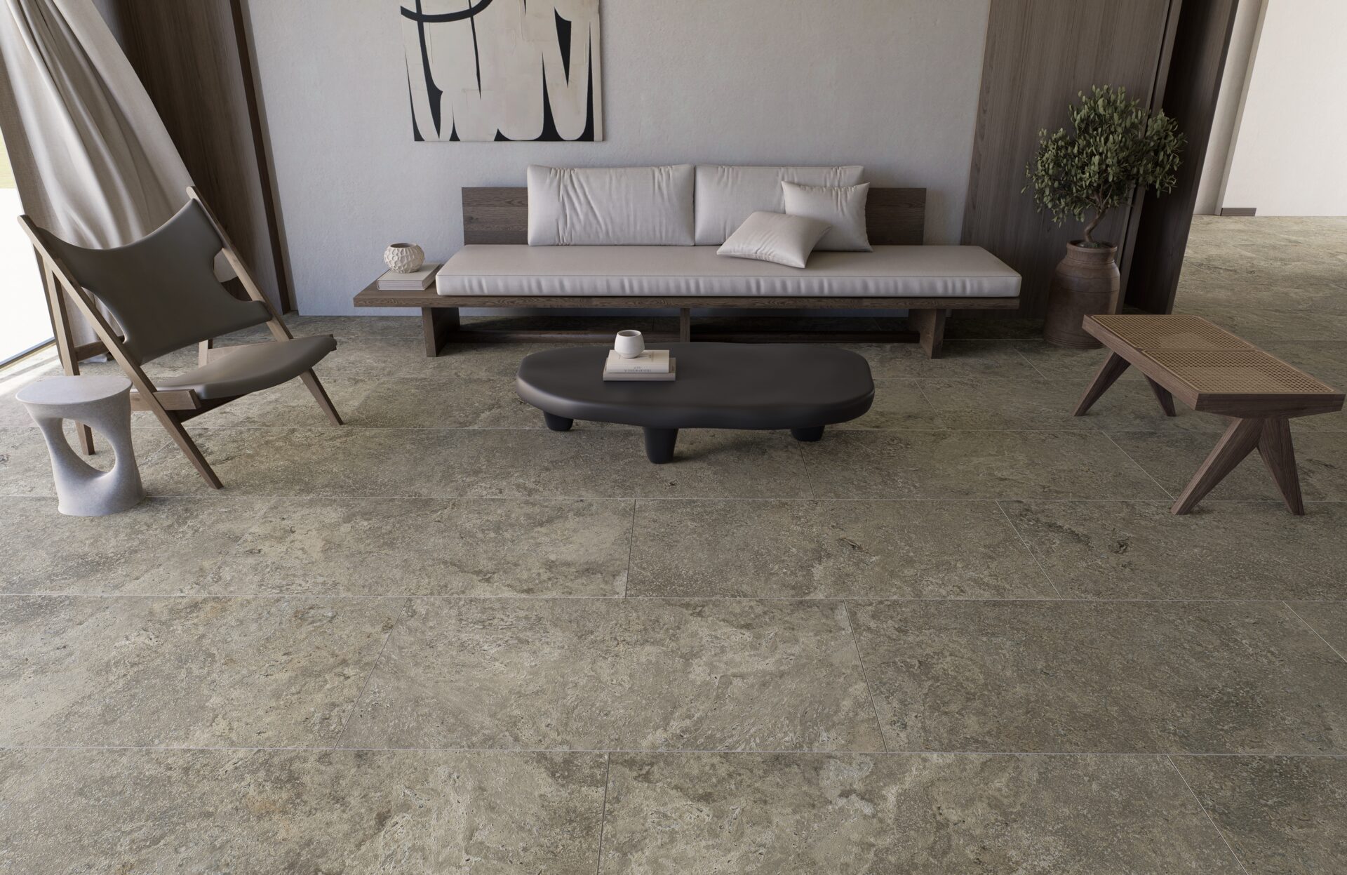 Colección Lunara Natural — porcelanato instalado en ambiente