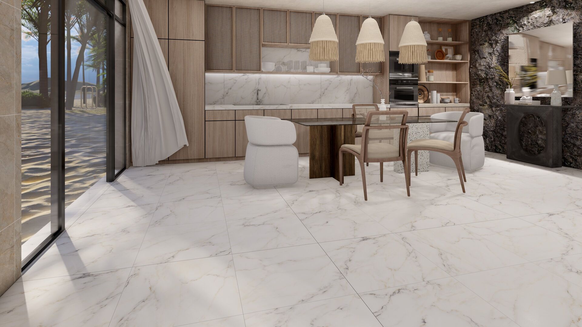 Colección Trento Bianco — porcelanato instalado en ambiente